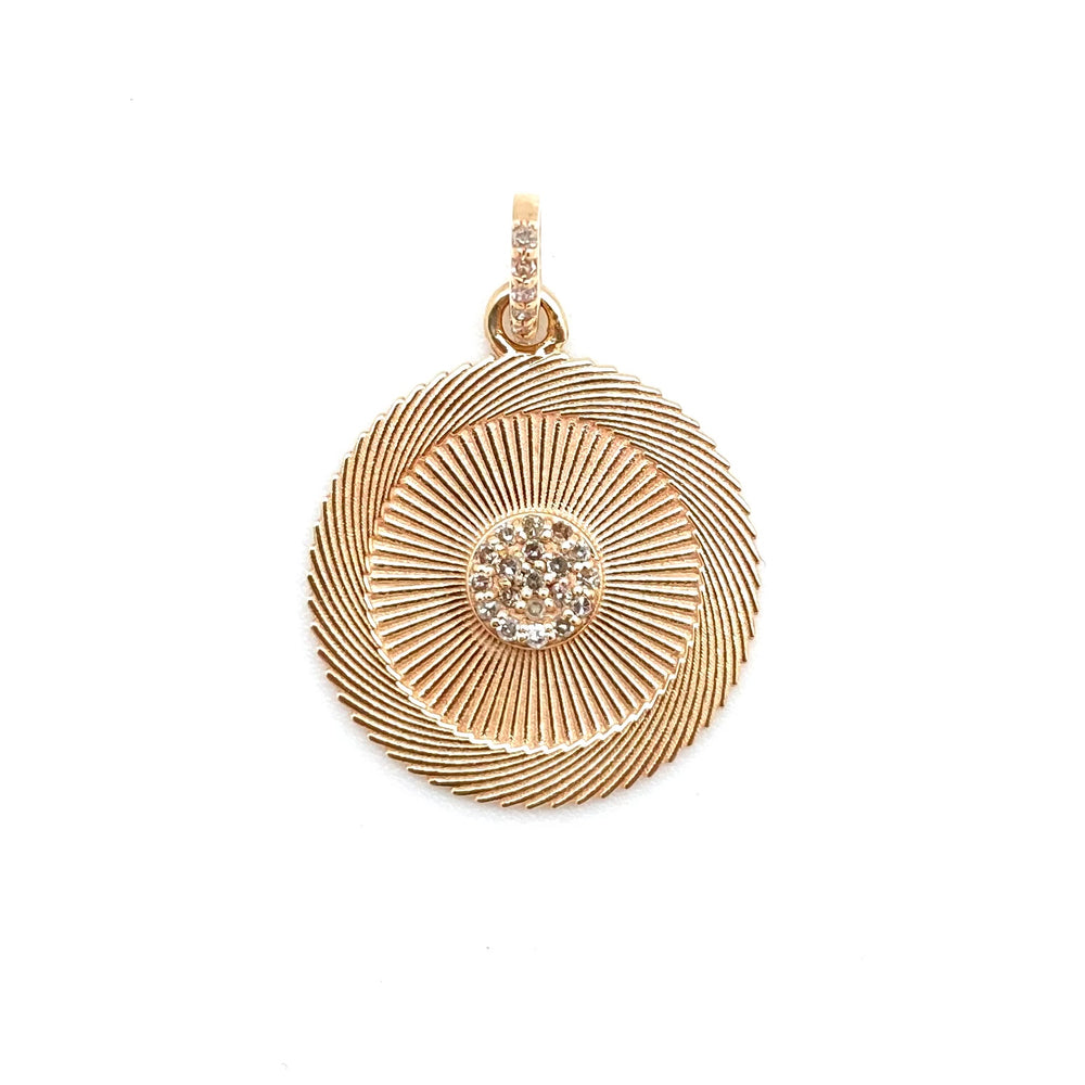 Fluted gold disc with diamonds