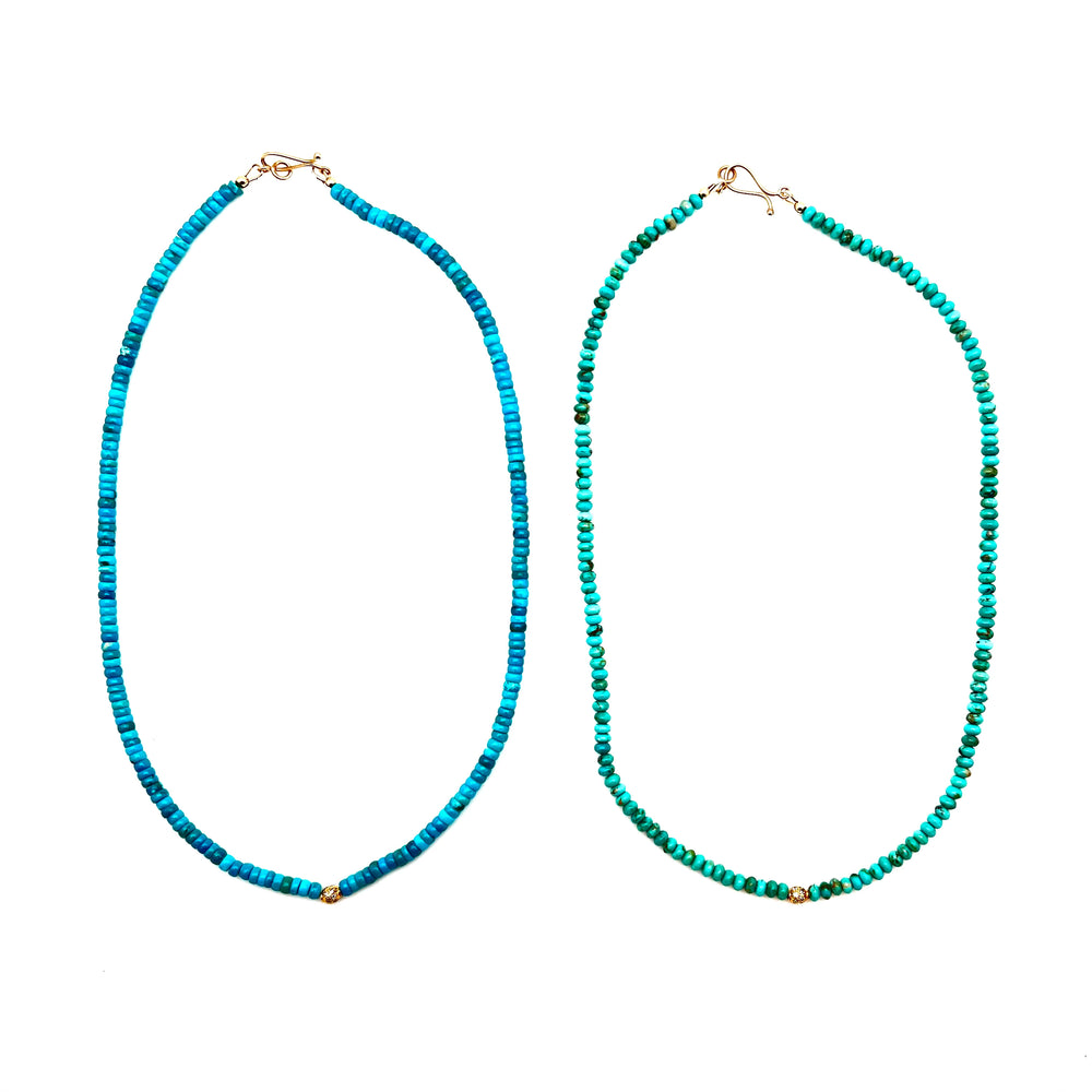 Turquoise Rondelles Necklace w/Gold & Diamond Accent