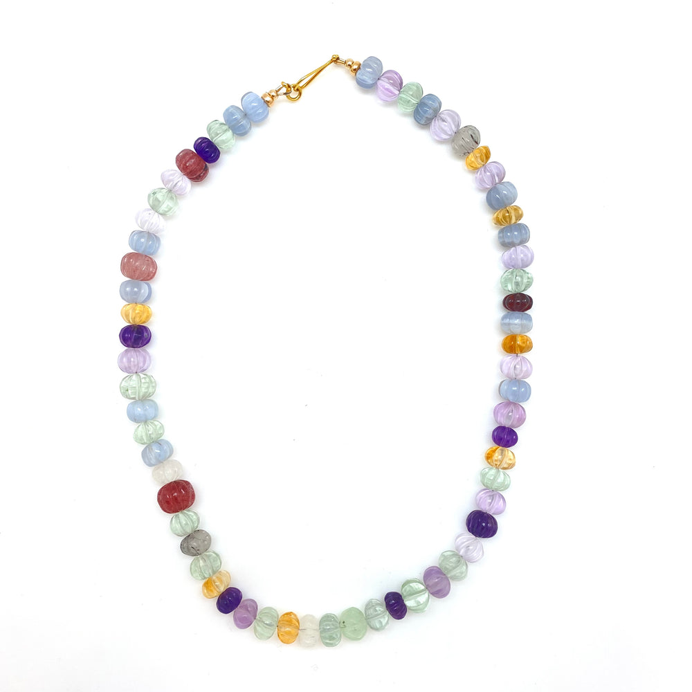 Multi-gemstone Handcarved Bead Necklace