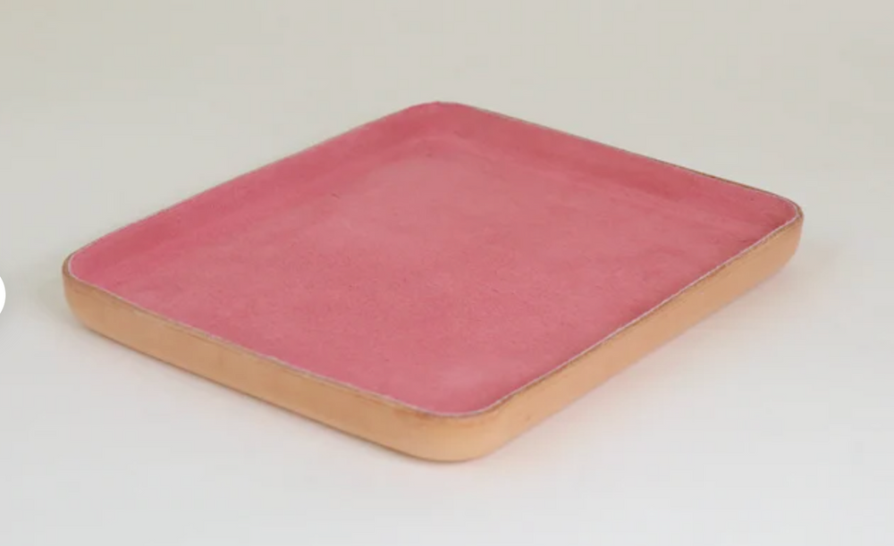 Suede lined leather tray  - large