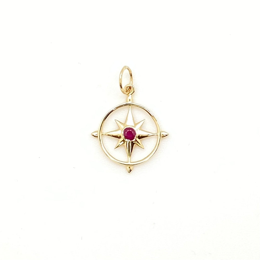 14k gold Compass pendant with center gemstone