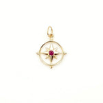 14k gold Compass pendant with center gemstone