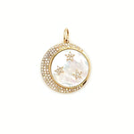 Mother of pearl disc with pave crescent moon & stars